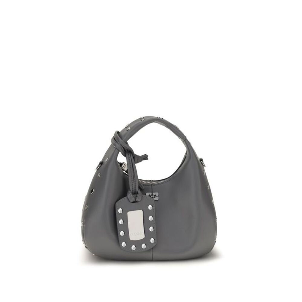 Ganni Gray Leather Shoulder Women's Bag